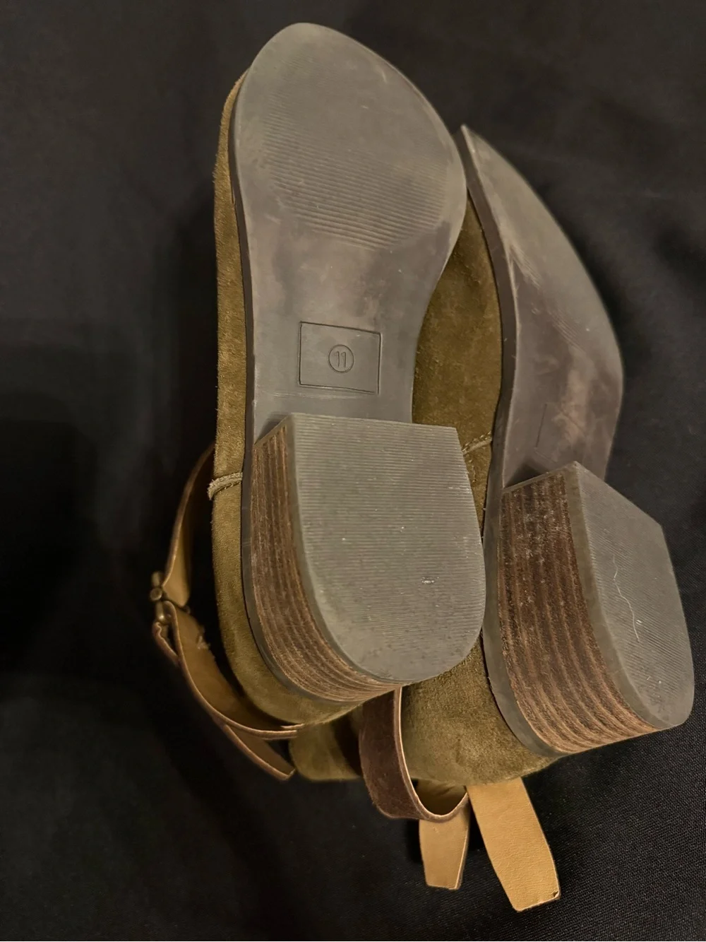 American Rag Brianna Olive Suede Ankle Boots with Brown Strap